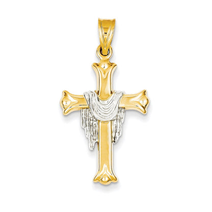 14k Two-tone Gold Draped Cross Pendant - Light Weight Open Back