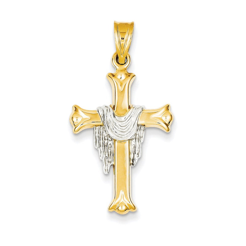 14k Two-tone Gold Draped Cross Pendant - Light Weight Open Back