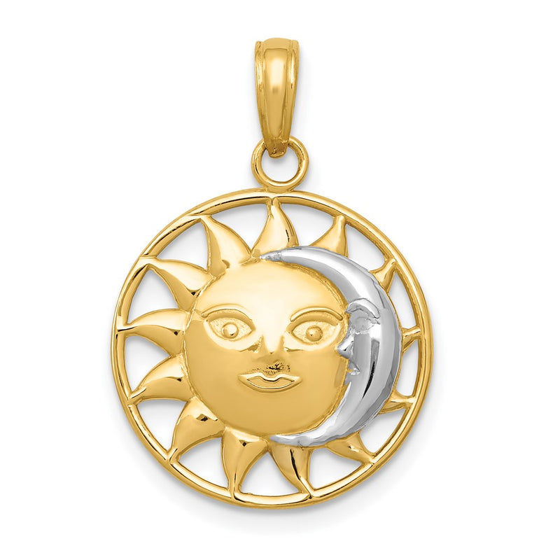 14k Yellow & Rhodium Gold and Rhodium Sun and Moon Charm
