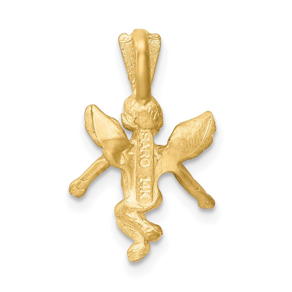 14k Yellow Gold  3D Satin and Diamond-Cut Angel Charm