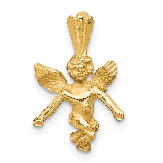 14k Yellow Gold  3D Satin and Diamond-Cut Angel Charm