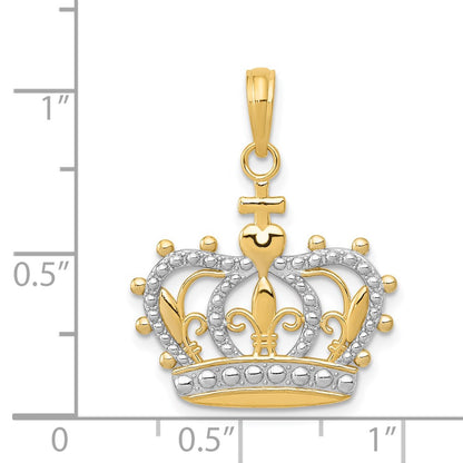 14k Yellow & Rhodium Gold Rhodium Crown Pendant