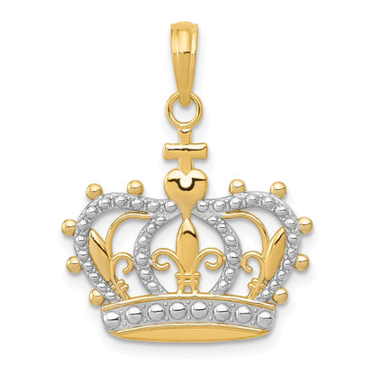 14k Yellow & Rhodium Gold Rhodium Crown Pendant