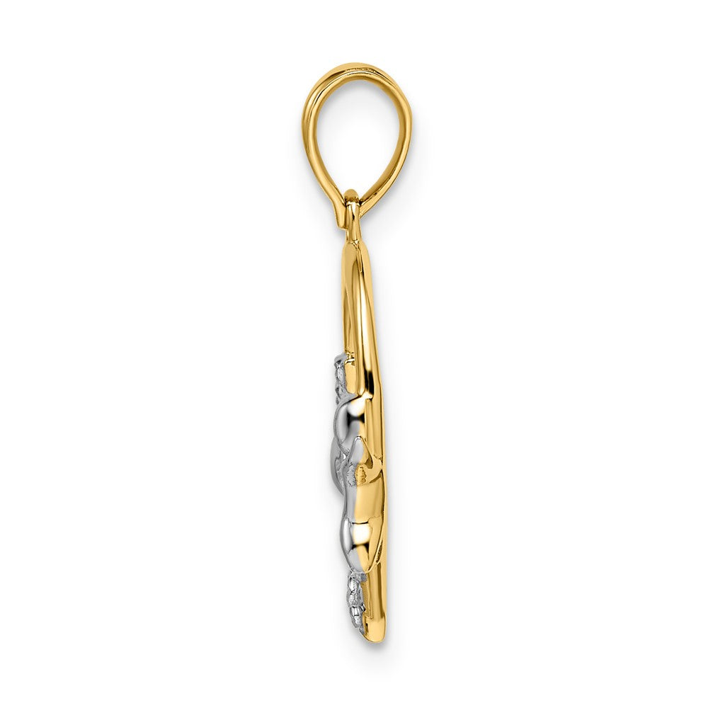 14k Yellow & Rhodium Gold & White Rhodium Cherub on Heart Pendant