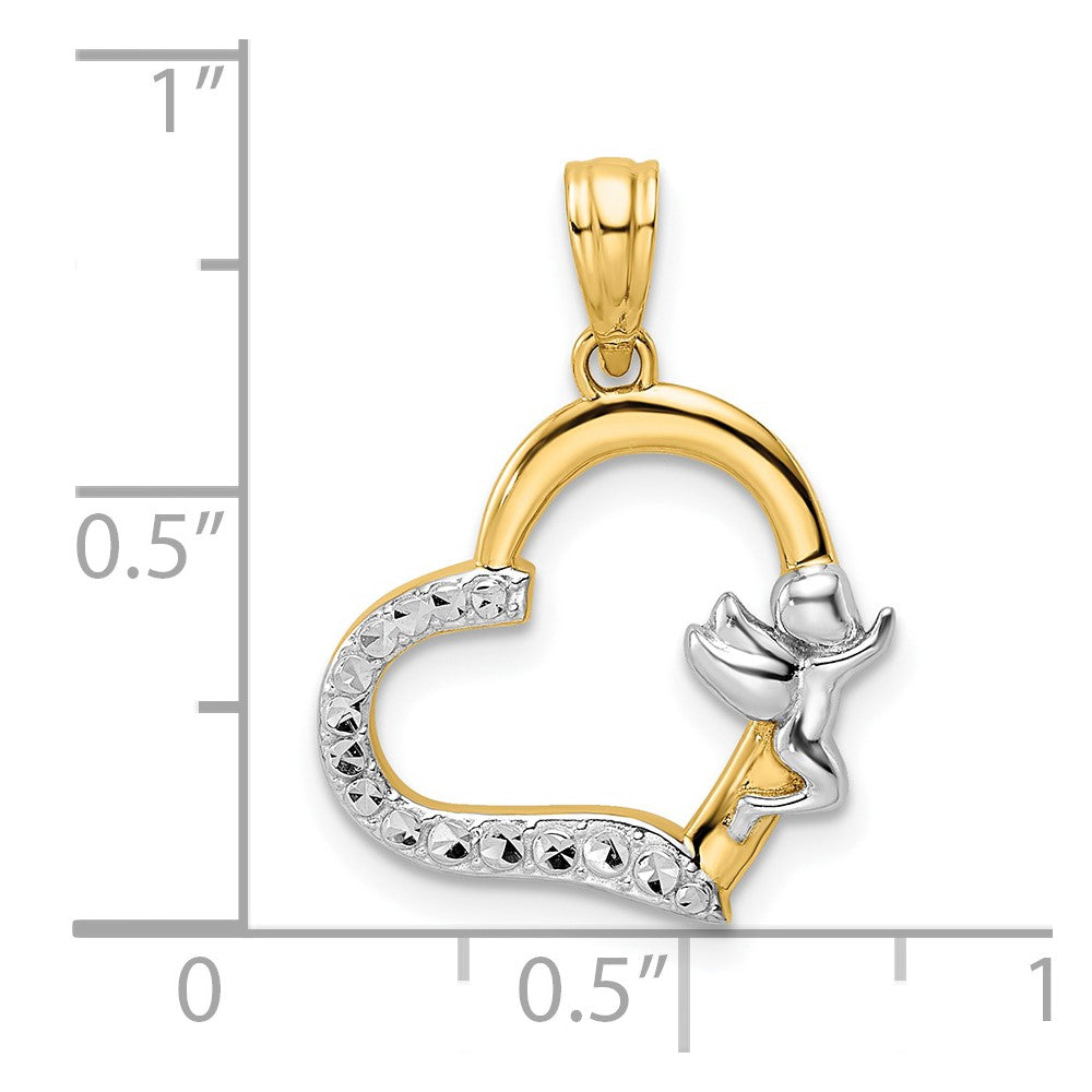 14k Yellow & Rhodium Gold & White Rhodium Cherub on Heart Pendant