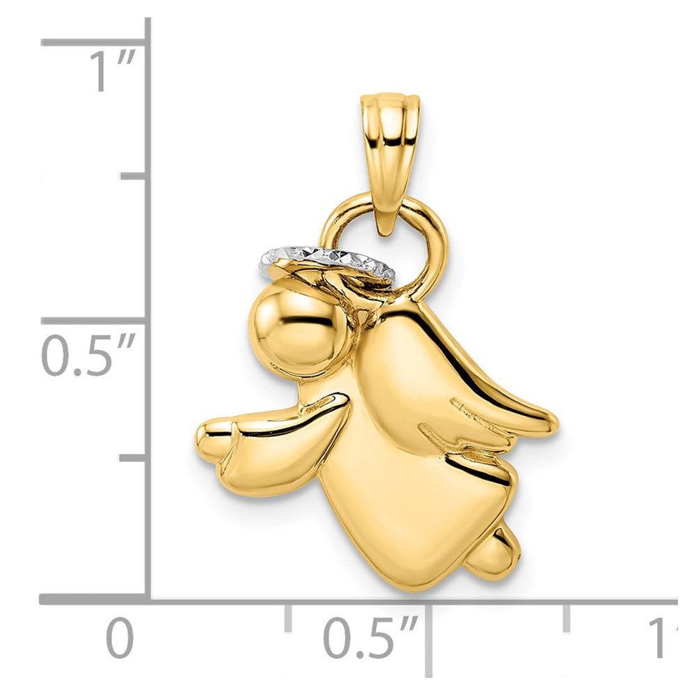 14k Yellow & Rhodium Gold & White Rhodium D/C Halo on Angel Pendant