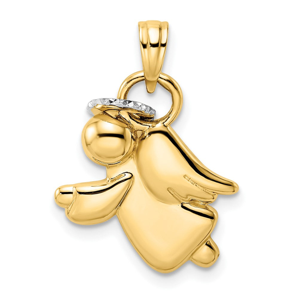 14k Yellow & Rhodium Gold & White Rhodium D/C Halo on Angel Pendant