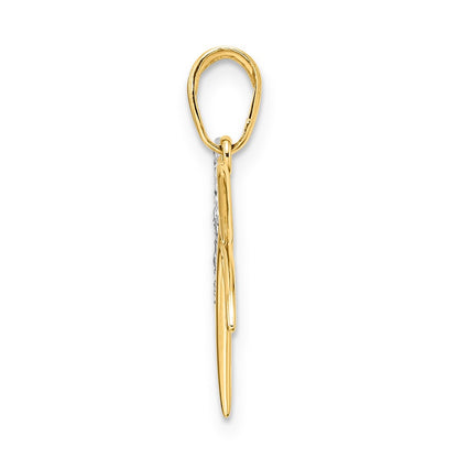 14k Yellow & Rhodium Gold and White Rhodium Diamond-cut Dragonfly Pendant
