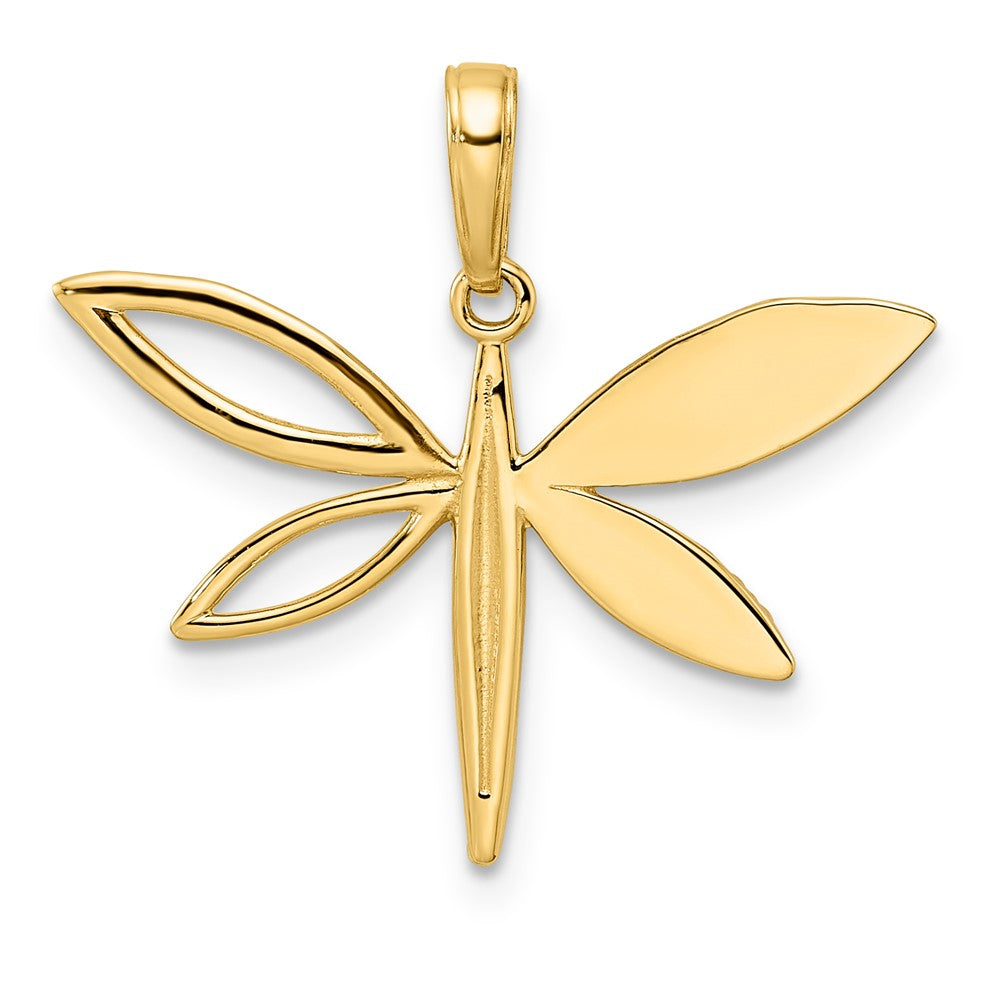 14k Yellow & Rhodium Gold and White Rhodium Diamond-cut Dragonfly Pendant