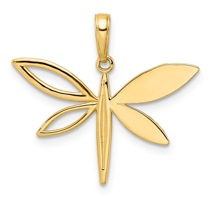 14k Yellow & Rhodium Gold and White Rhodium Diamond-cut Dragonfly Pendant