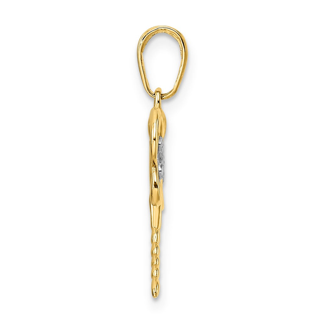 14k Yellow & Rhodium Gold and White Rhodium Diamond-cut Dragonfly Pendant