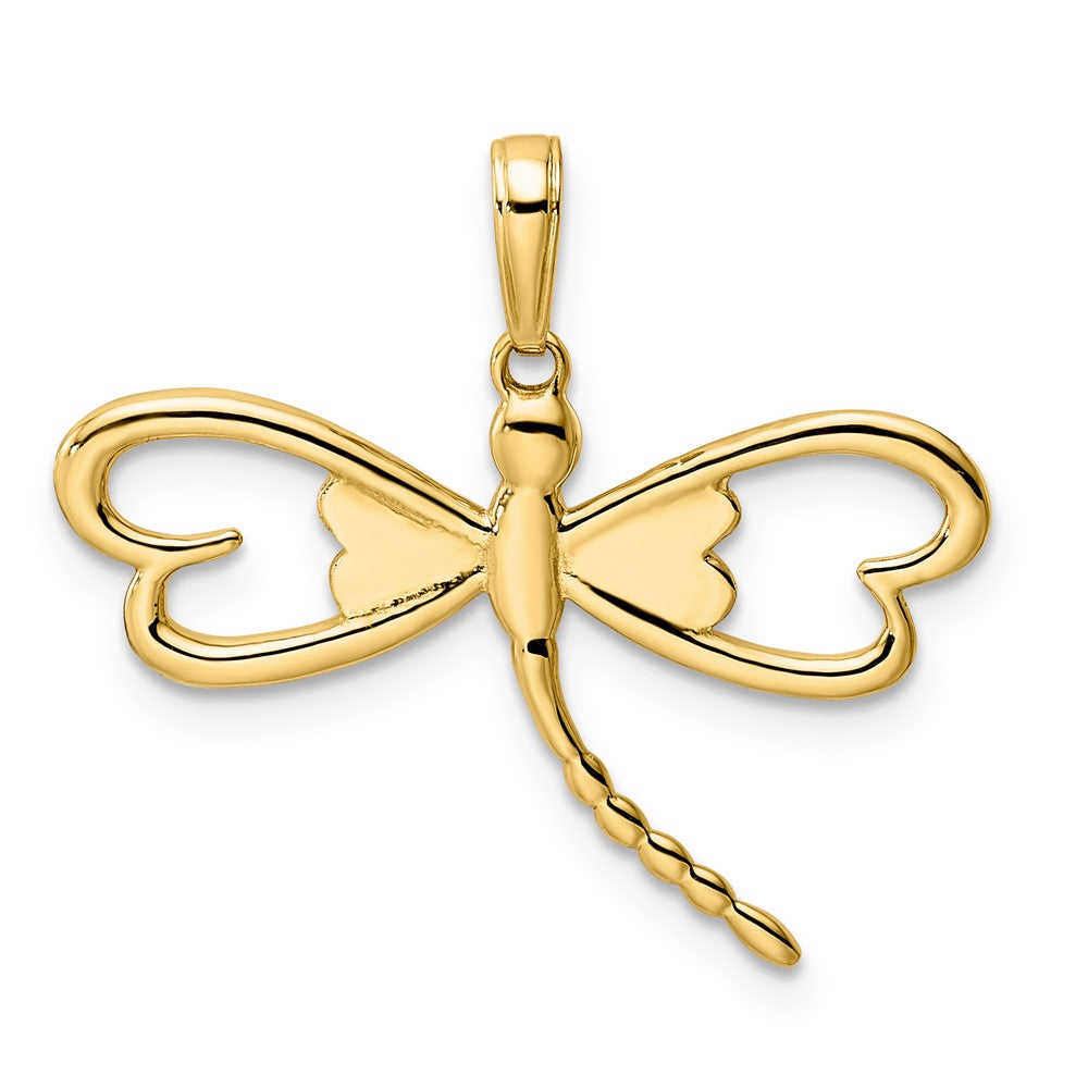 14k Yellow & Rhodium Gold and White Rhodium Diamond-cut Dragonfly Pendant
