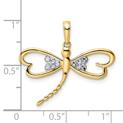 14k Yellow & Rhodium Gold and White Rhodium Diamond-cut Dragonfly Pendant