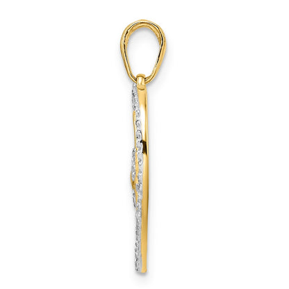 14k Yellow & Rhodium Gold and White Rhodium Diamond-cut Dragonfly in Heart Pendant