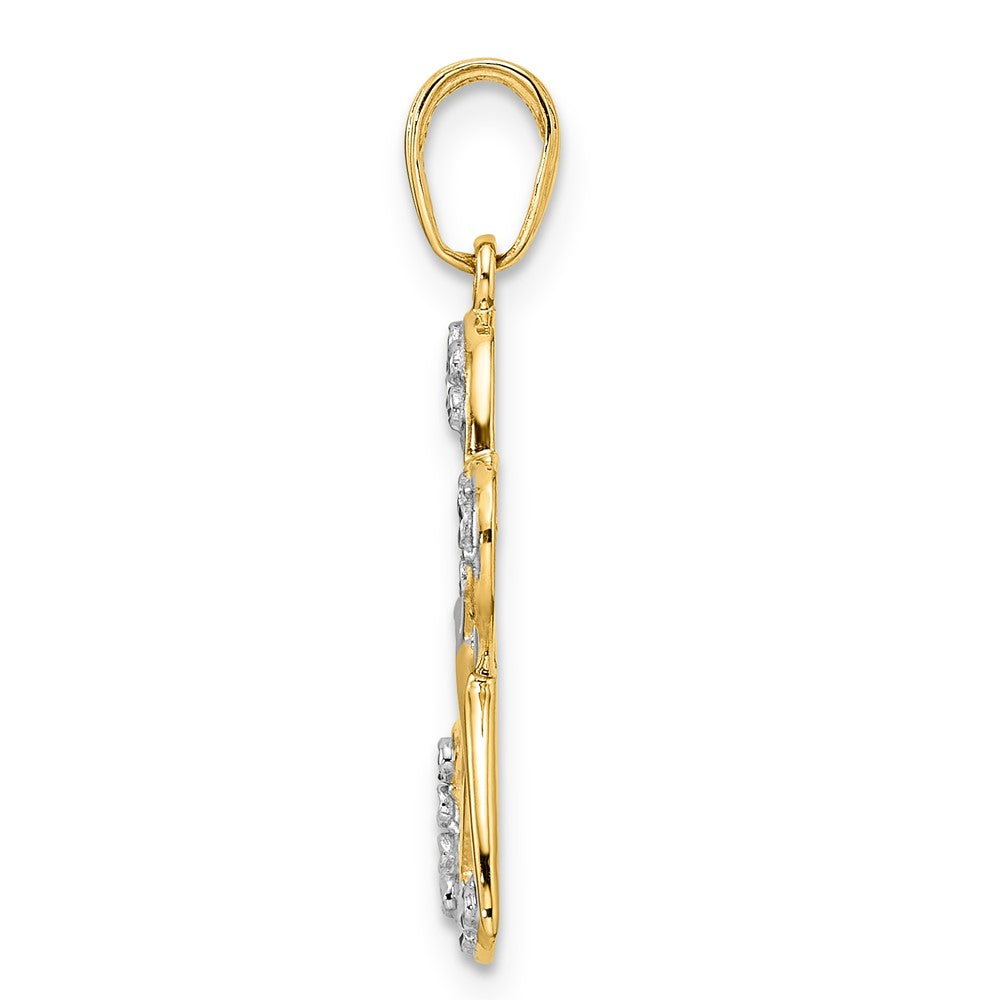 14k Yellow & Rhodium Gold and White Rhodium Diamond-cut Dragonfly Pendant