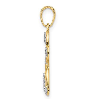 14k Yellow & Rhodium Gold and White Rhodium Diamond-cut Dragonfly Pendant