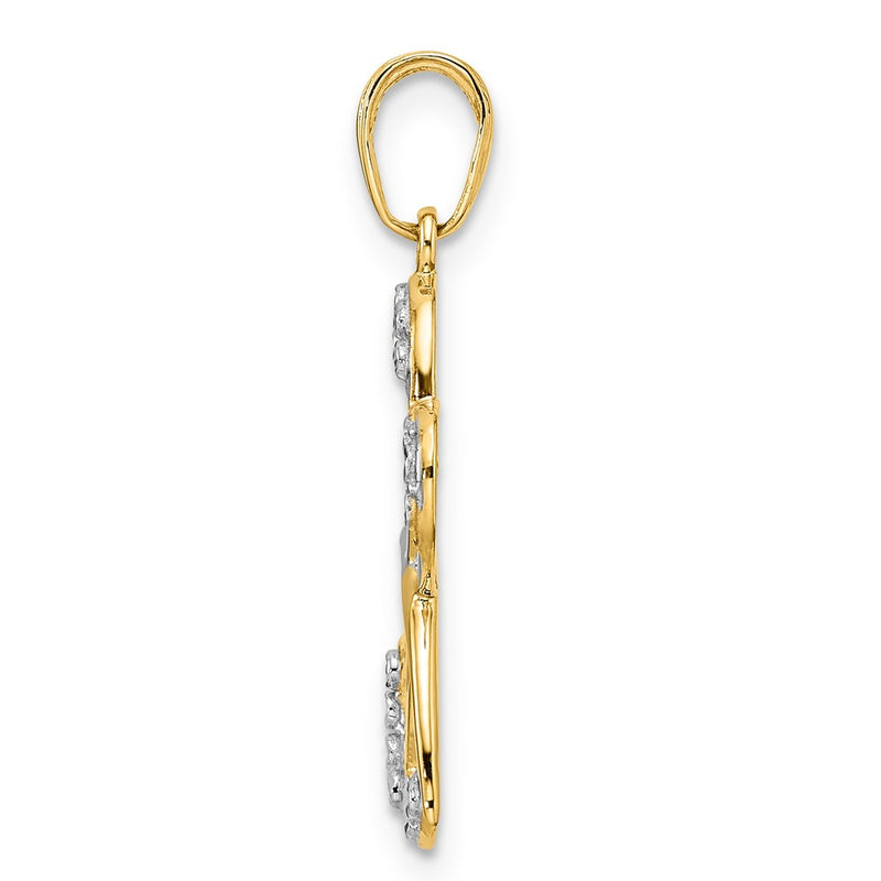14k Yellow & Rhodium Gold and White Rhodium Diamond-cut Dragonfly Pendant