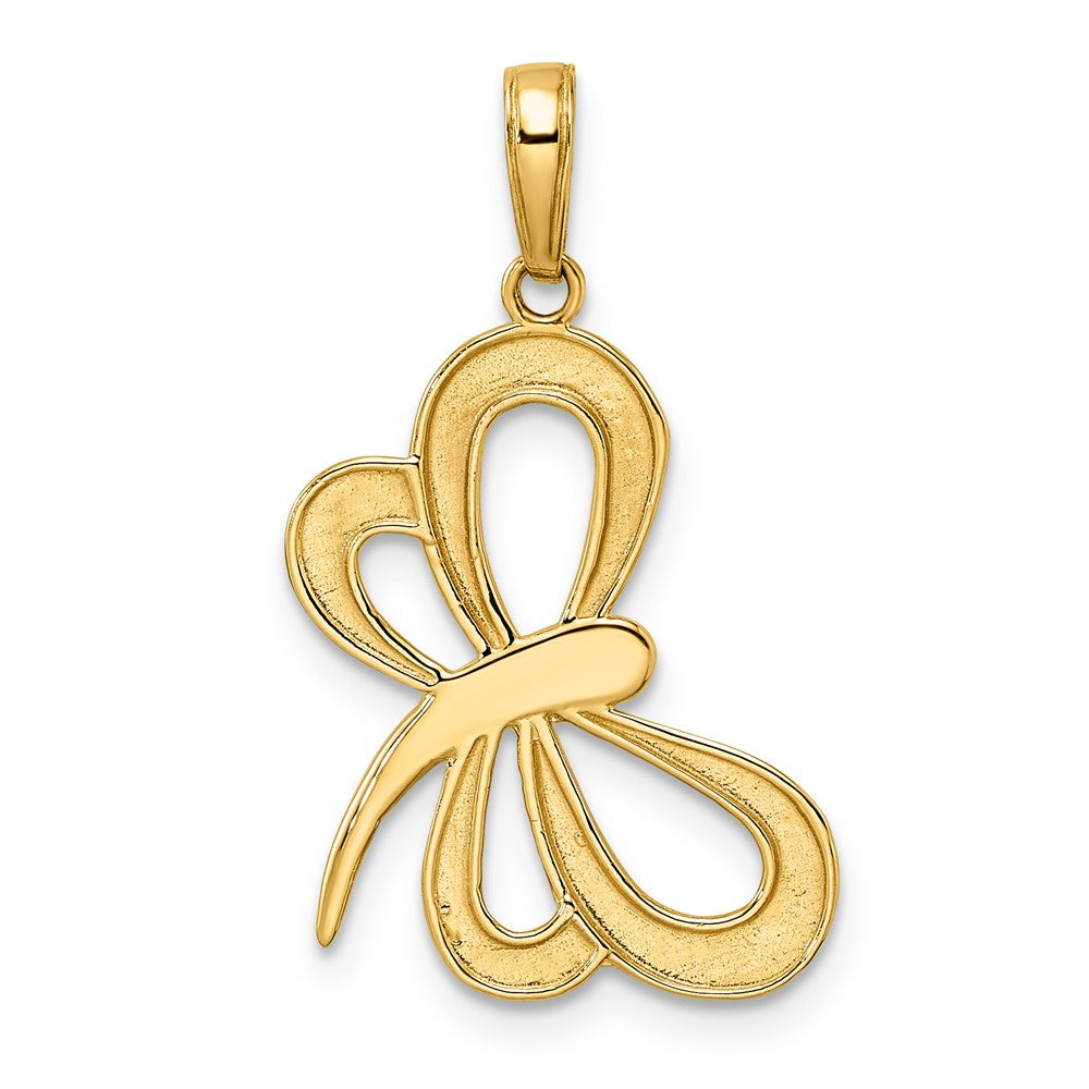 14k Yellow & Rhodium Gold and White Rhodium Diamond-cut Dragonfly Pendant