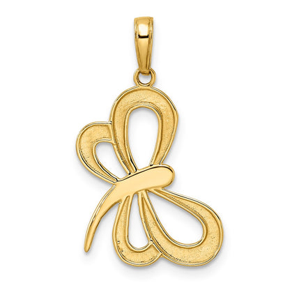 14k Yellow & Rhodium Gold and White Rhodium Diamond-cut Dragonfly Pendant