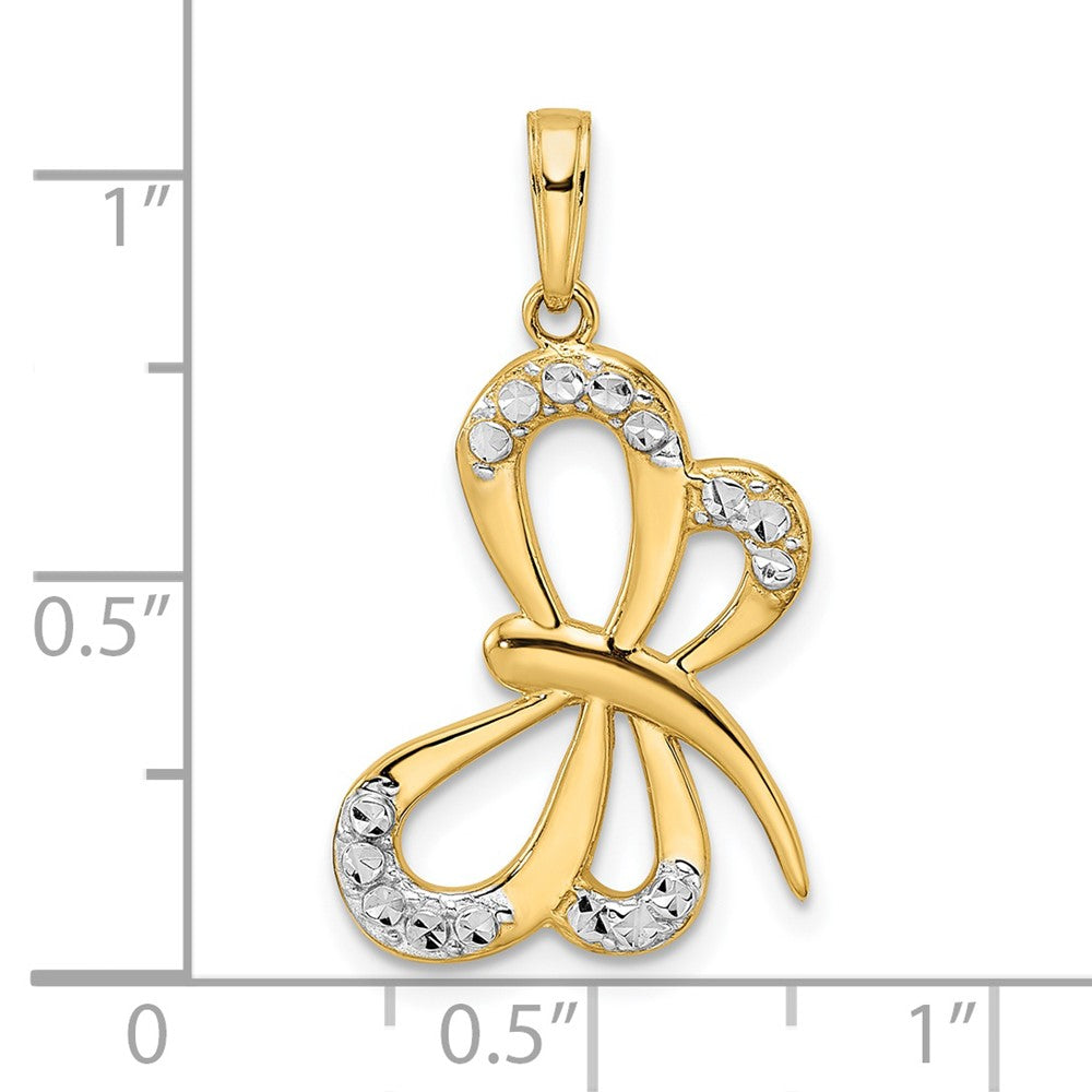 14k Yellow & Rhodium Gold and White Rhodium Diamond-cut Dragonfly Pendant