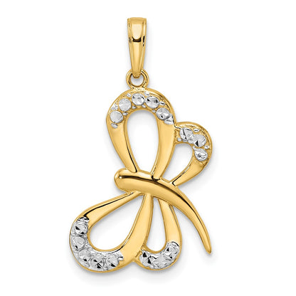 14k Yellow & Rhodium Gold and White Rhodium Diamond-cut Dragonfly Pendant