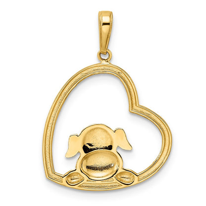 14k Yellow & Rhodium Gold & White Rhodium D/C Puppy in Heart Pendant