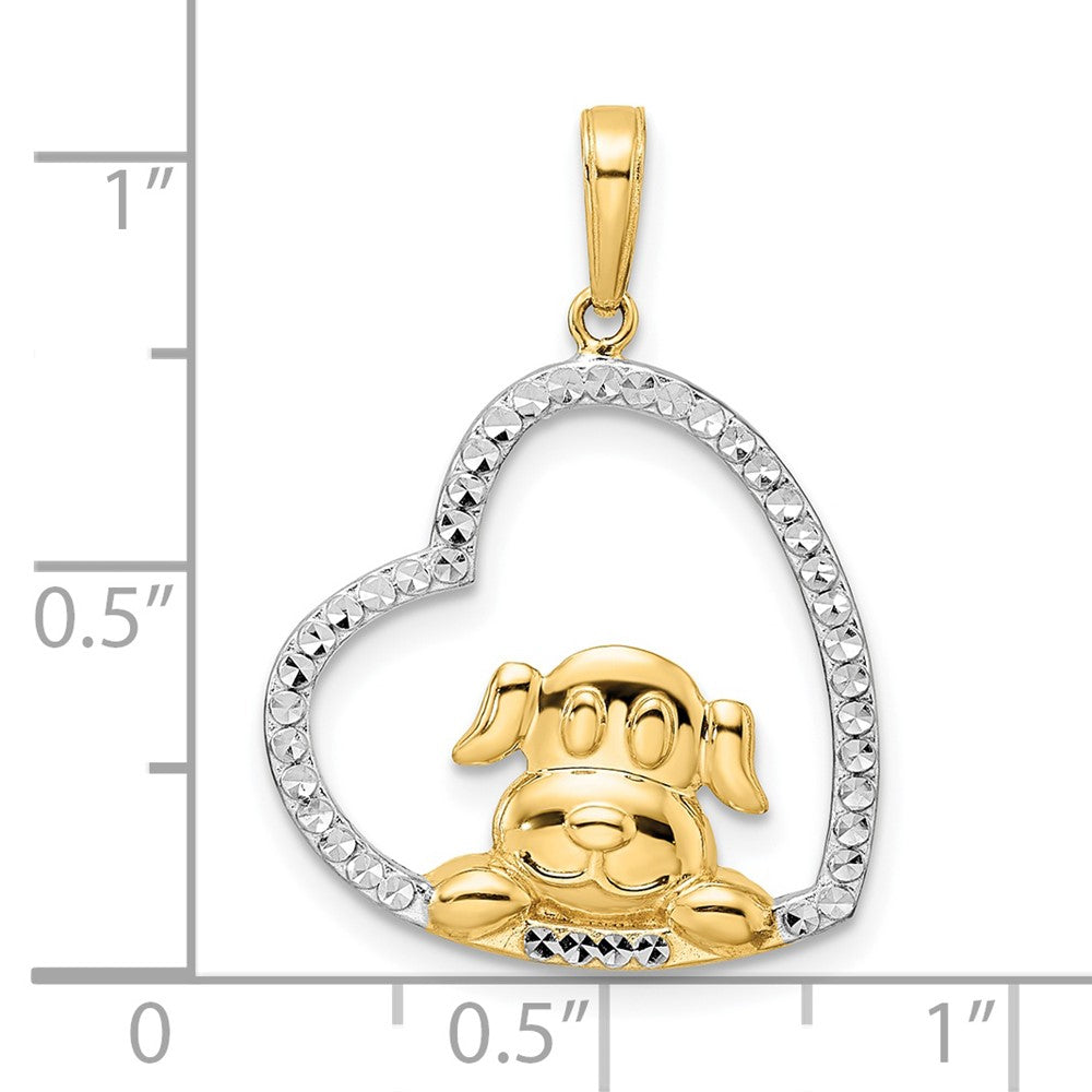 14k Yellow & Rhodium Gold & White Rhodium D/C Puppy in Heart Pendant