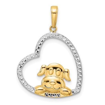 14k Yellow & Rhodium Gold & White Rhodium D/C Puppy in Heart Pendant