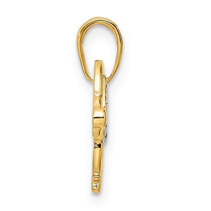 14k Yellow & Rhodium Gold and White Rhodium Diamond-cut Dachshund Pendant