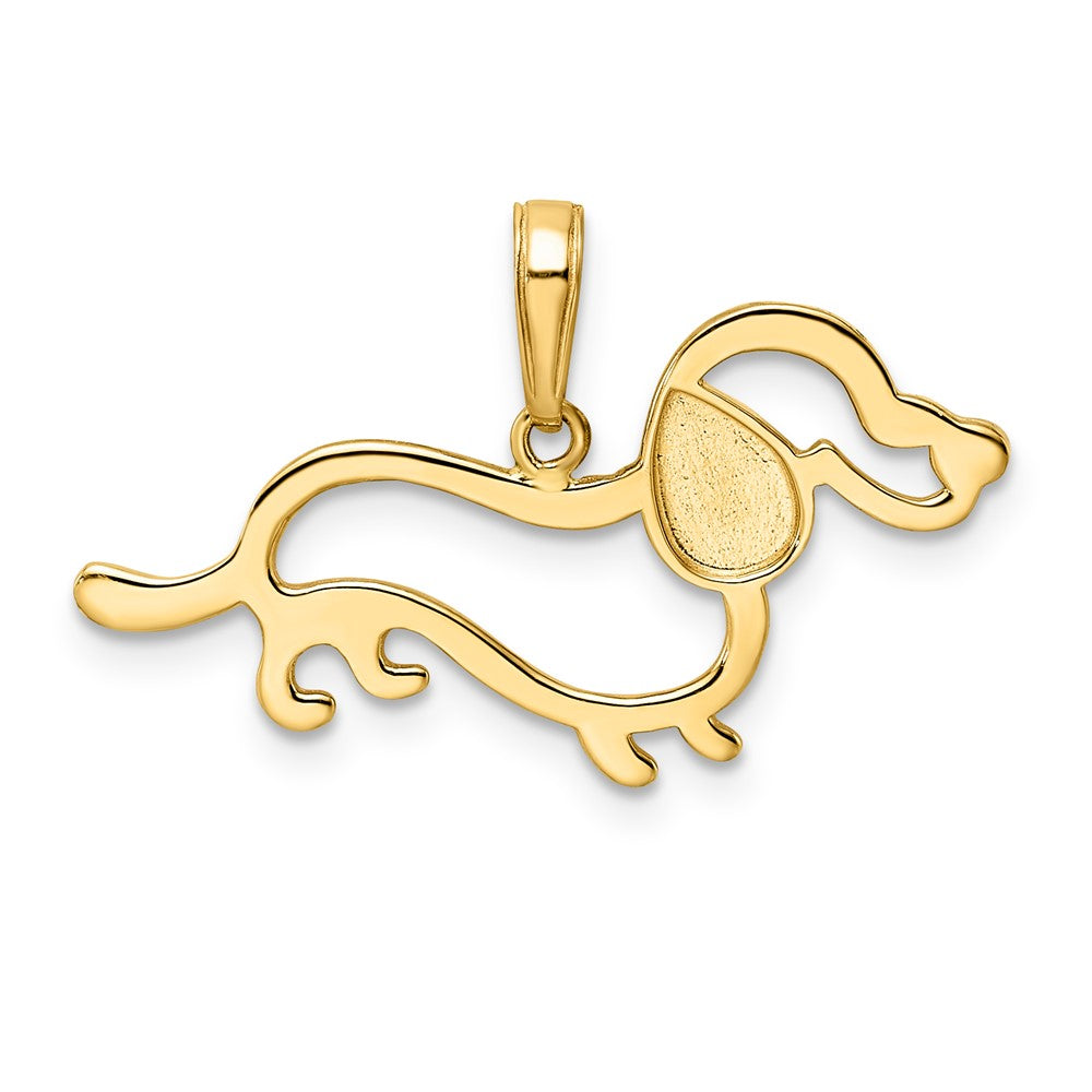 14k Yellow & Rhodium Gold and White Rhodium Diamond-cut Dachshund Pendant