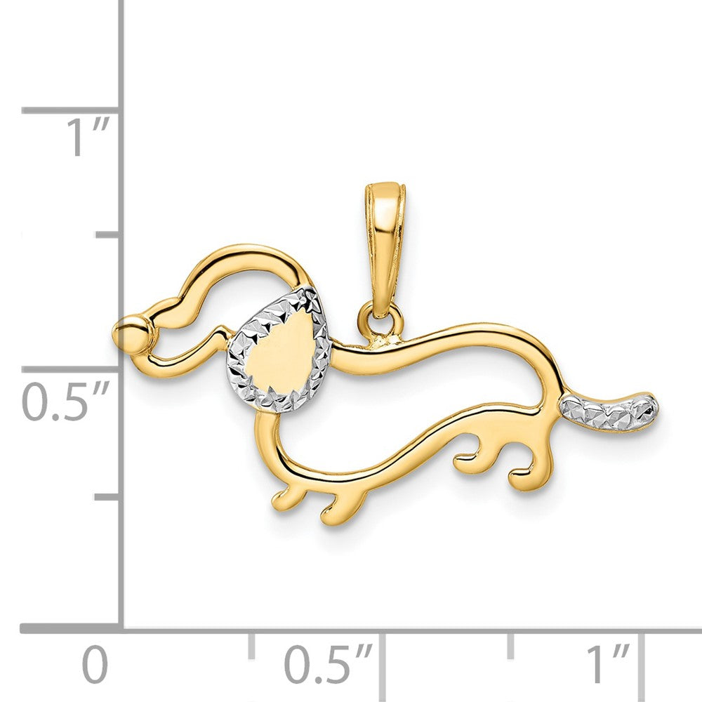 14k Yellow & Rhodium Gold and White Rhodium Diamond-cut Dachshund Pendant