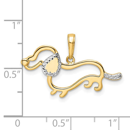 14k Yellow & Rhodium Gold and White Rhodium Diamond-cut Dachshund Pendant