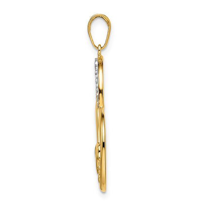 14k Yellow & Rhodium Gold & White Rhodium D/C Puppy Stretching in Heart Pendant