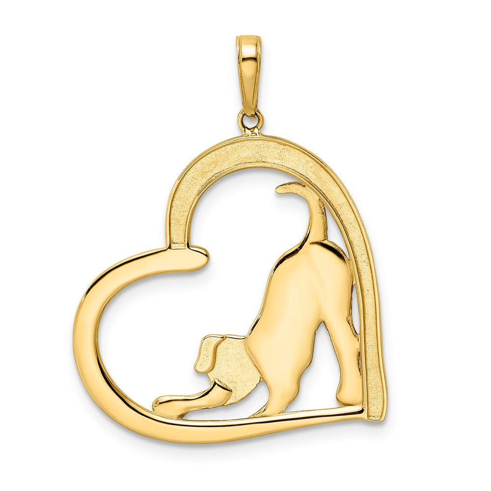 14k Yellow & Rhodium Gold & White Rhodium D/C Puppy Stretching in Heart Pendant
