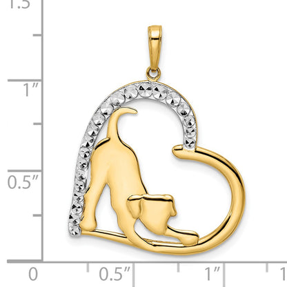 14k Yellow & Rhodium Gold & White Rhodium D/C Puppy Stretching in Heart Pendant