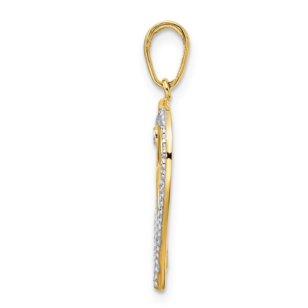14k Yellow & Rhodium Gold and White Rhodium Diamond-cut Dog Head in Heart Pendant