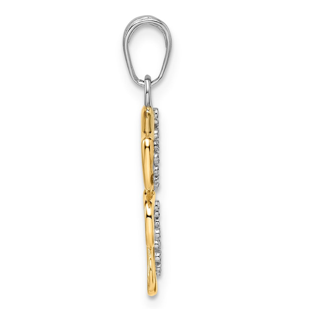14k Yellow & Rhodium Gold and White Rhodium Diamond-cut Dog and Puppy Pendant