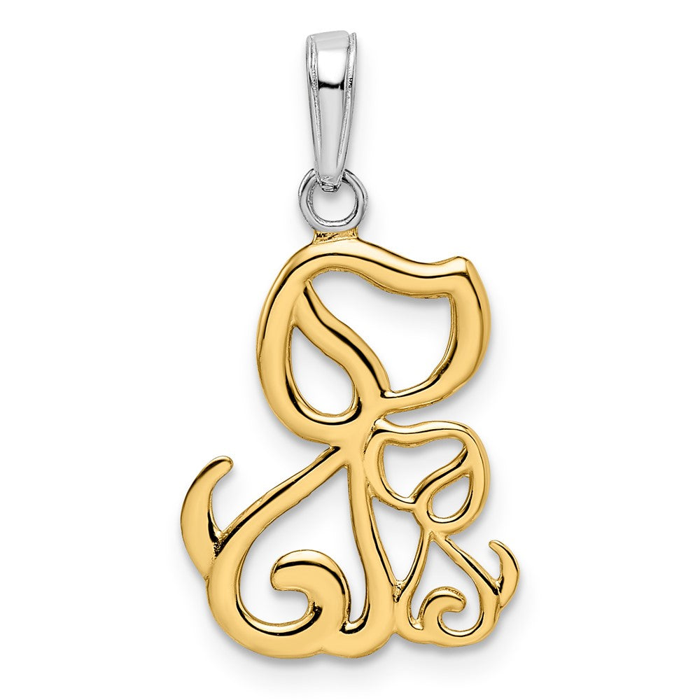 14k Yellow & Rhodium Gold and White Rhodium Diamond-cut Dog and Puppy Pendant