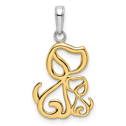 14k Yellow & Rhodium Gold and White Rhodium Diamond-cut Dog and Puppy Pendant
