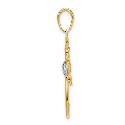 14k Yellow & Rhodium Gold and White Rhodium Diamond-cut Moon and Dangle Sun Pendant