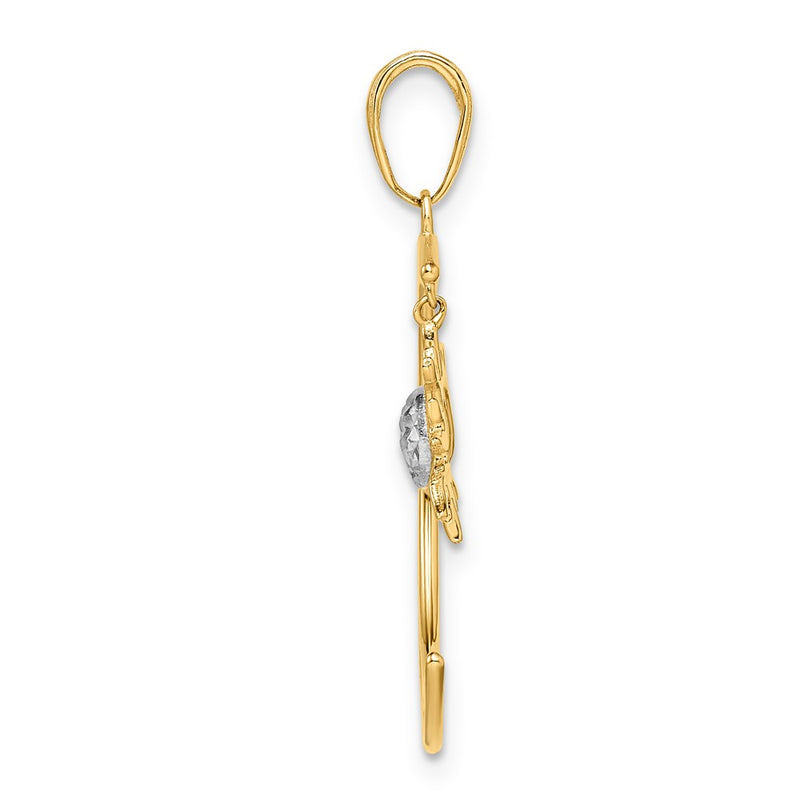 14k Yellow & Rhodium Gold and White Rhodium Diamond-cut Moon and Dangle Sun Pendant