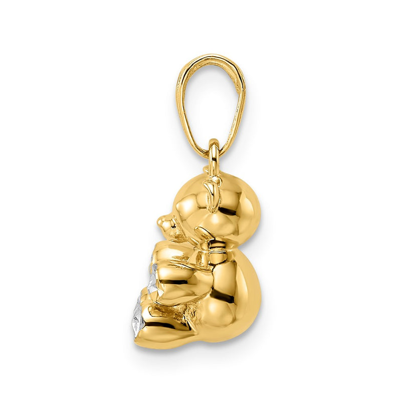 14k Yellow & Rhodium Gold w/ White Rhodium 3D Diamond-cut Teddy Bear Pendant