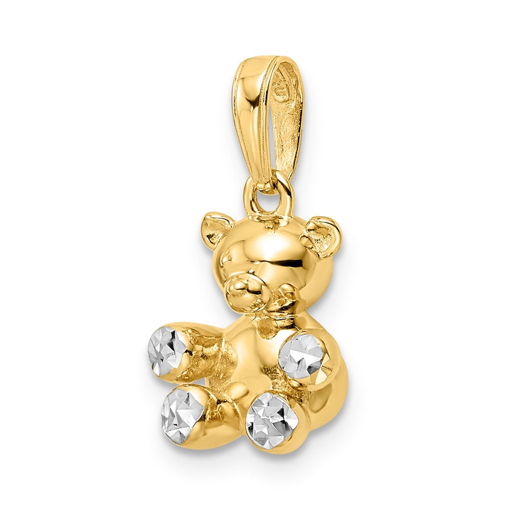 14k Yellow & Rhodium Gold w/ White Rhodium 3D Diamond-cut Teddy Bear Pendant