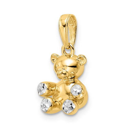 14k Yellow & Rhodium Gold w/ White Rhodium 3D Diamond-cut Teddy Bear Pendant