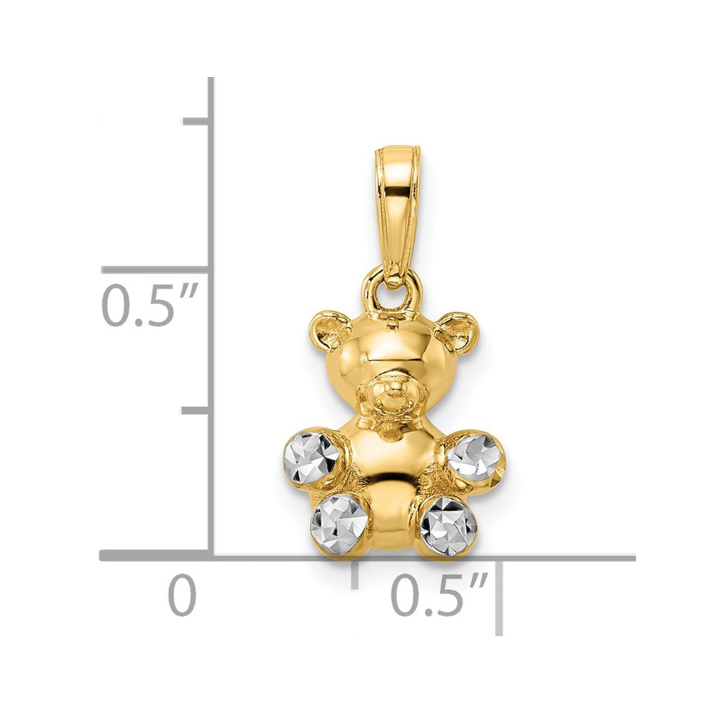 14k Yellow & Rhodium Gold w/ White Rhodium 3D Diamond-cut Teddy Bear Pendant