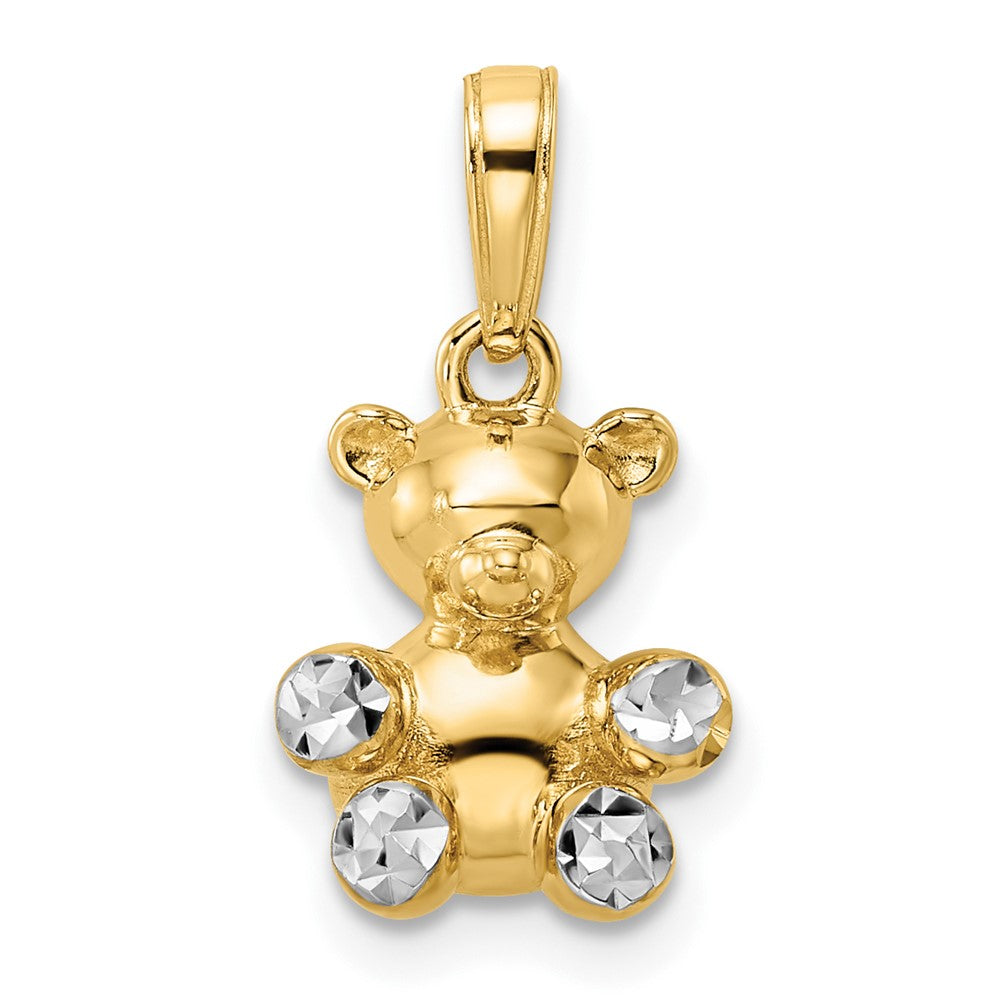 14k Yellow & Rhodium Gold w/ White Rhodium 3D Diamond-cut Teddy Bear Pendant