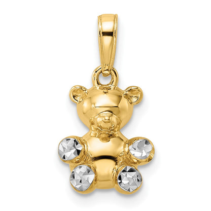 14k Yellow & Rhodium Gold w/ White Rhodium 3D Diamond-cut Teddy Bear Pendant