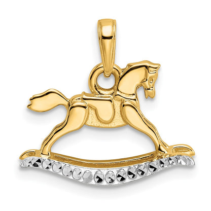 14k Yellow & Rhodium Gold w/White Rhodium Diamond-cut Rocking Horse Pendant