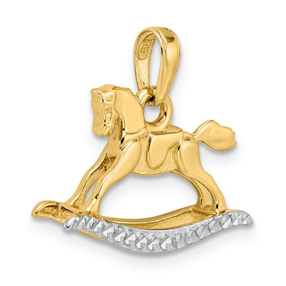 14k Yellow & Rhodium Gold w/White Rhodium Diamond-cut Rocking Horse Pendant