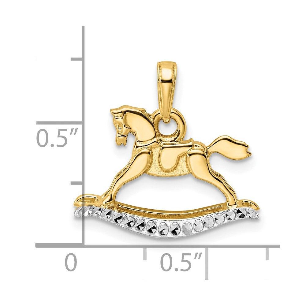 14k Yellow & Rhodium Gold w/White Rhodium Diamond-cut Rocking Horse Pendant